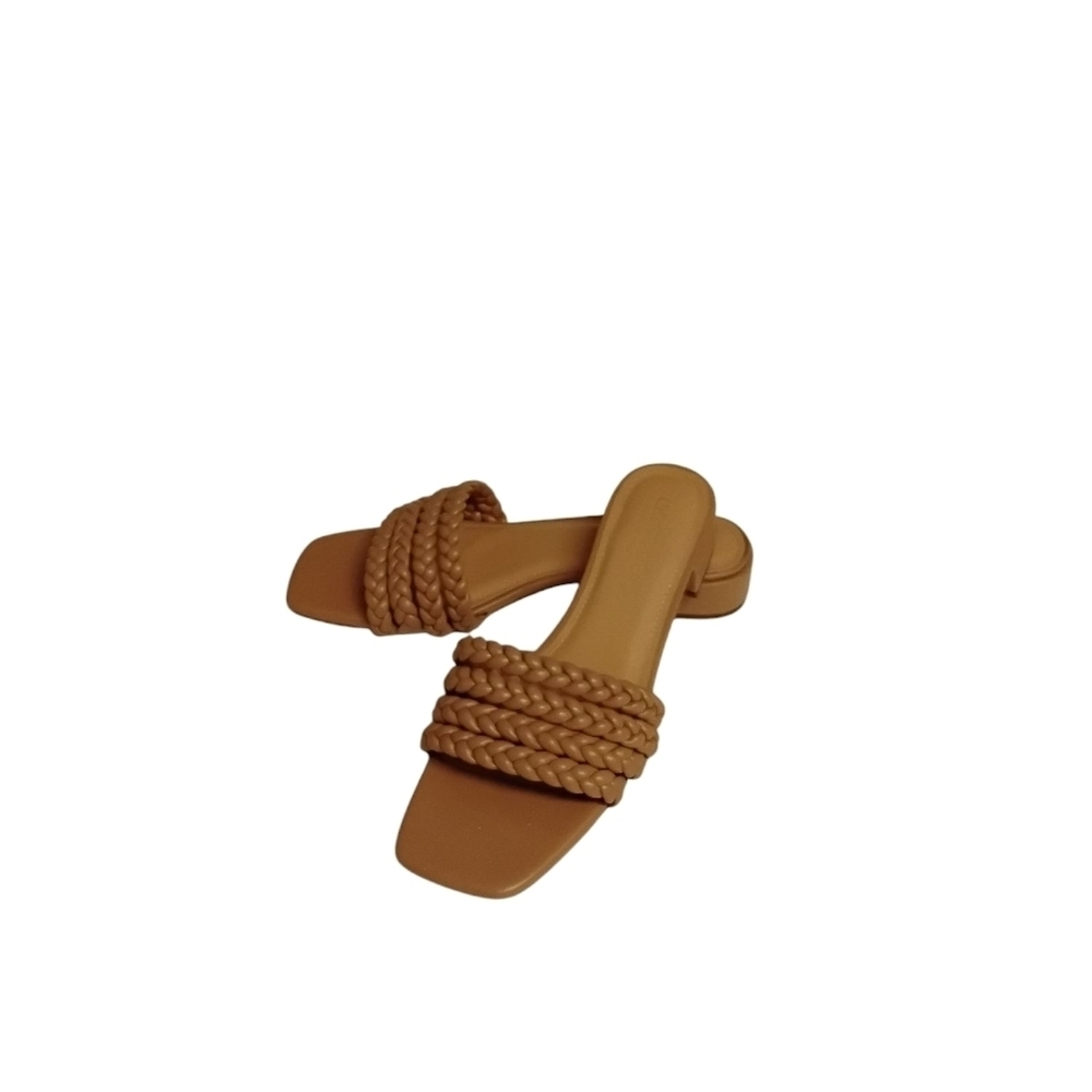 Cushonare Women's 9M Tan Braided Memory Foam Slide Sandal